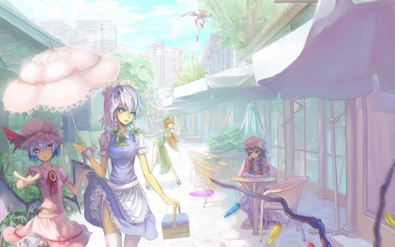 anime girls in a city street