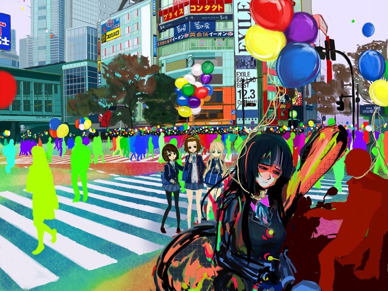 Anime girls in a city street