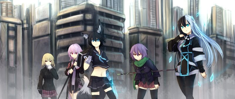 anime girls in a city