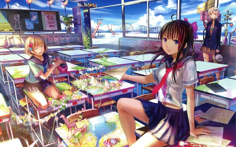 Anime girls in a classroom