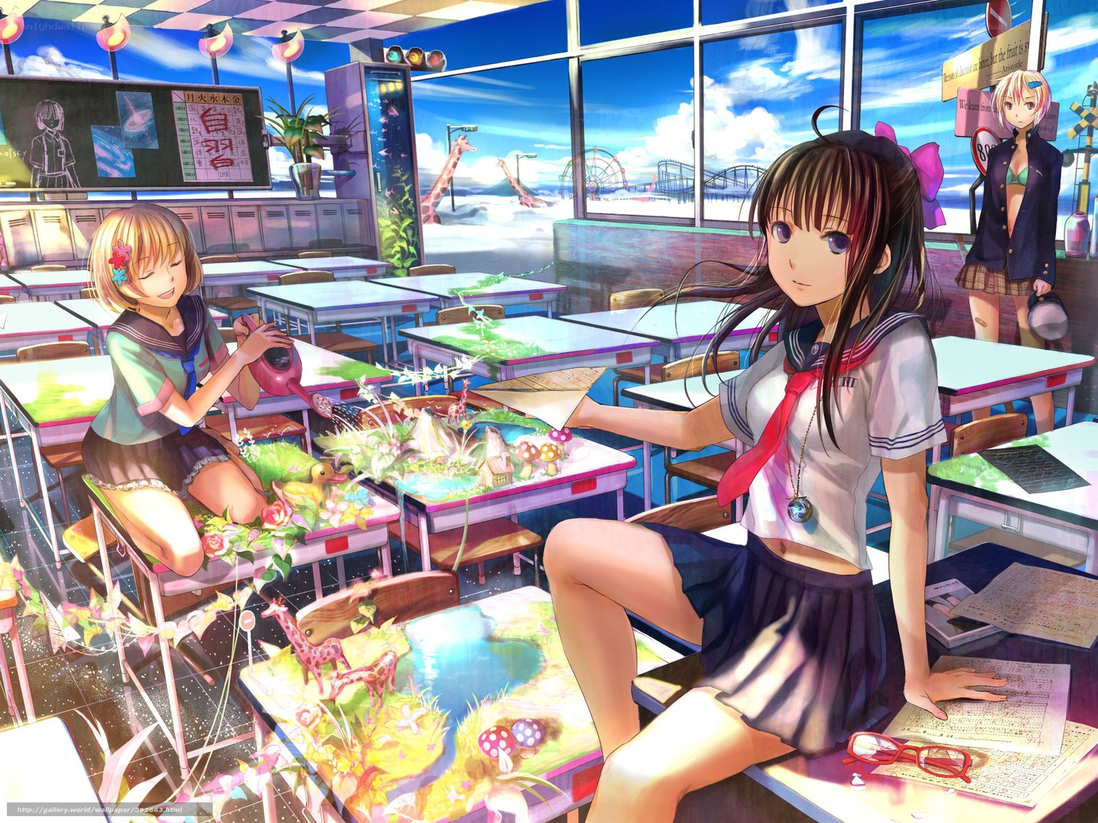 Anime girls in a classroom