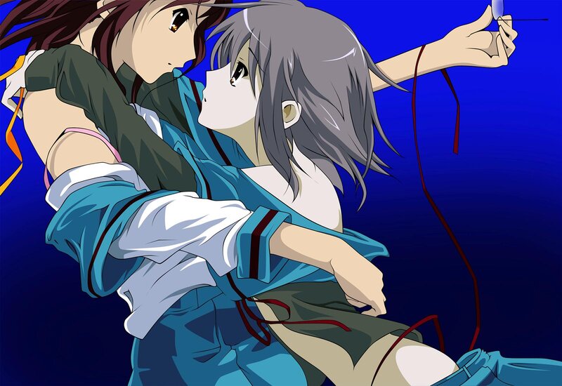 Anime girls in a close embrace