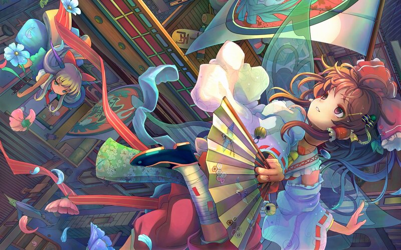 Anime girls in a colorful scene