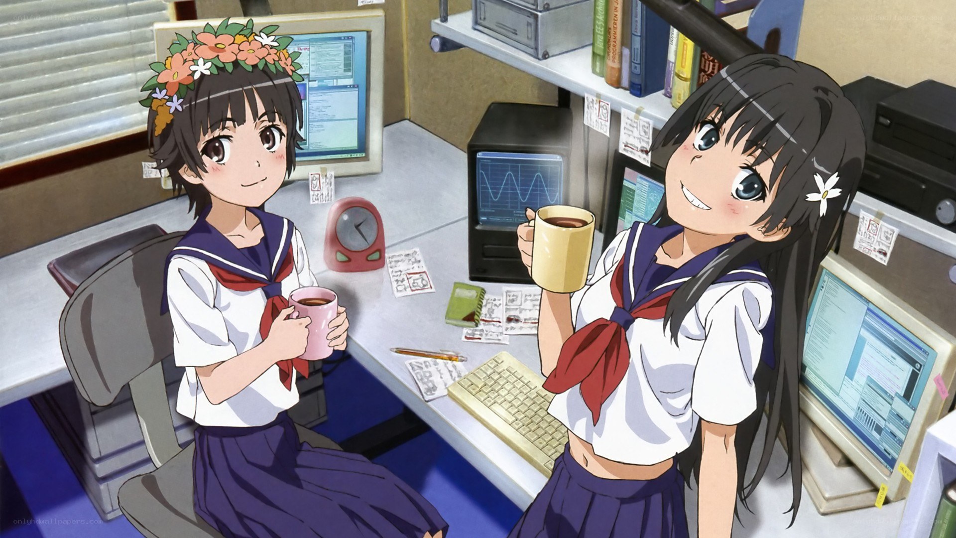 Anime girls in a computer lab