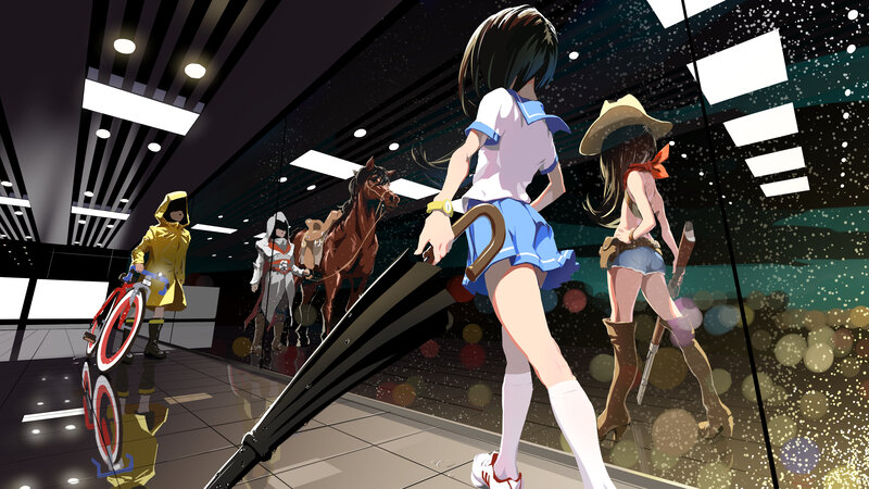 Anime Girls in a Corridor