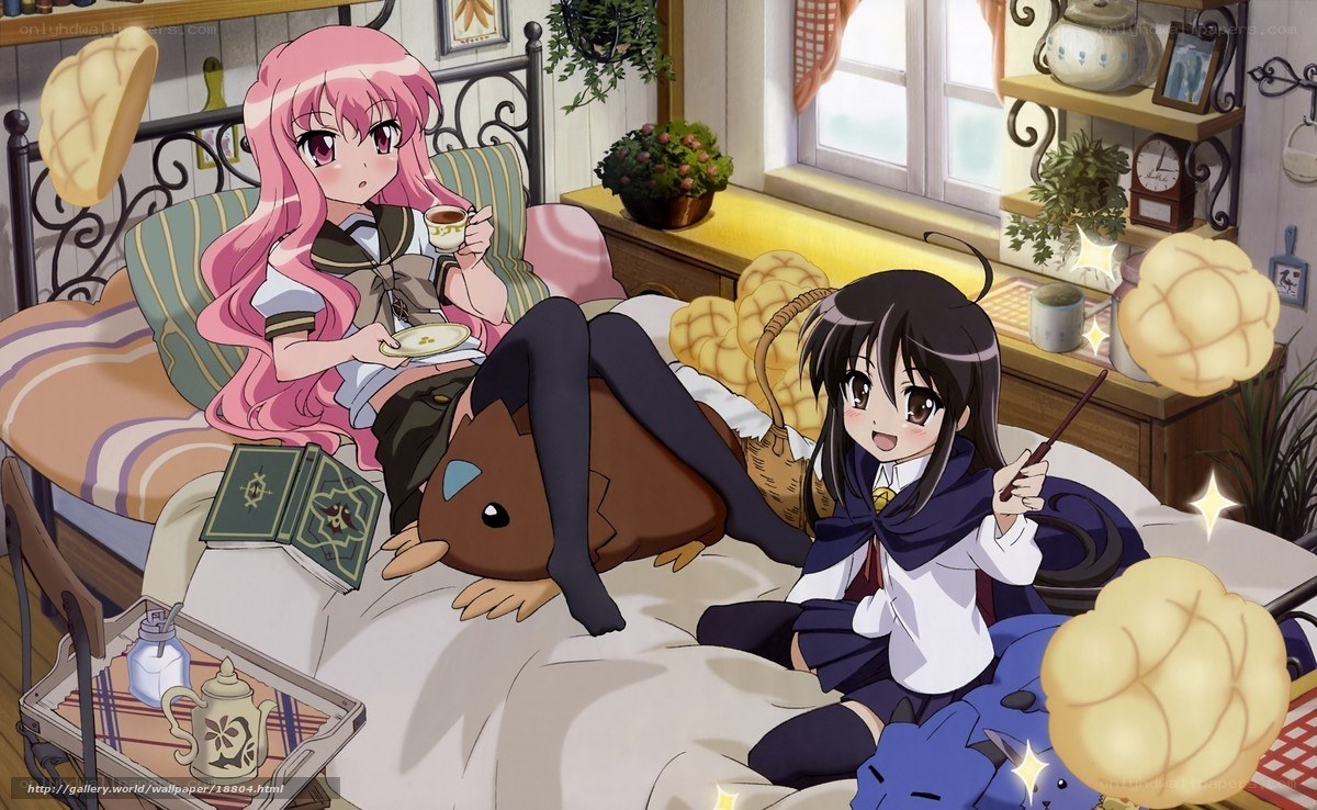 Anime girls in a cozy bedroom