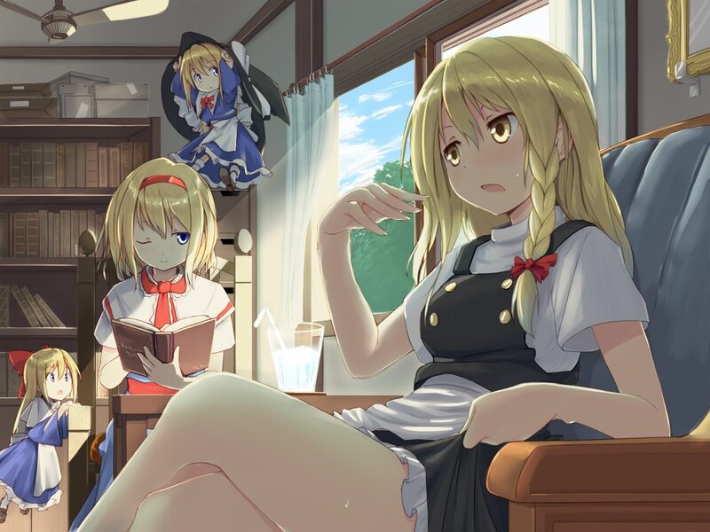Anime girls in a cozy room