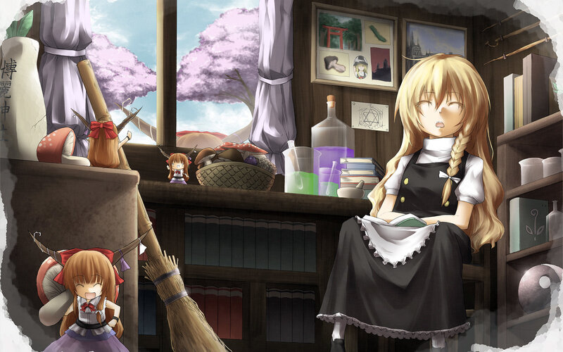 Anime girls in a cozy room