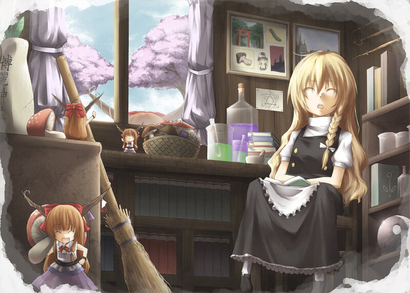 Anime girls in a cozy room