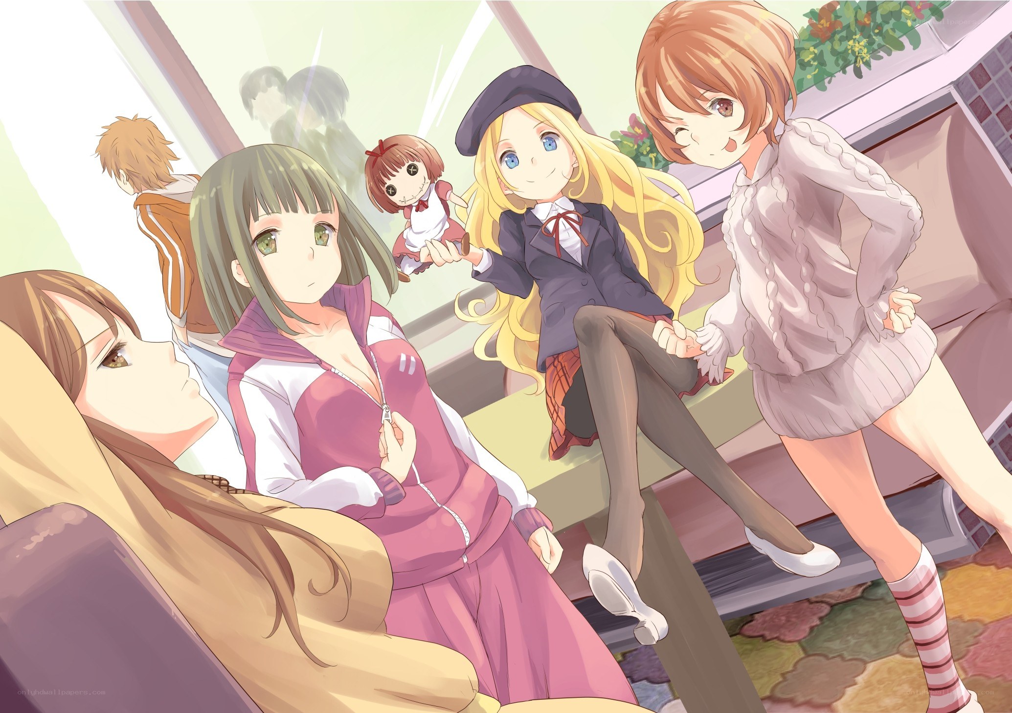 anime girls in a cozy setting