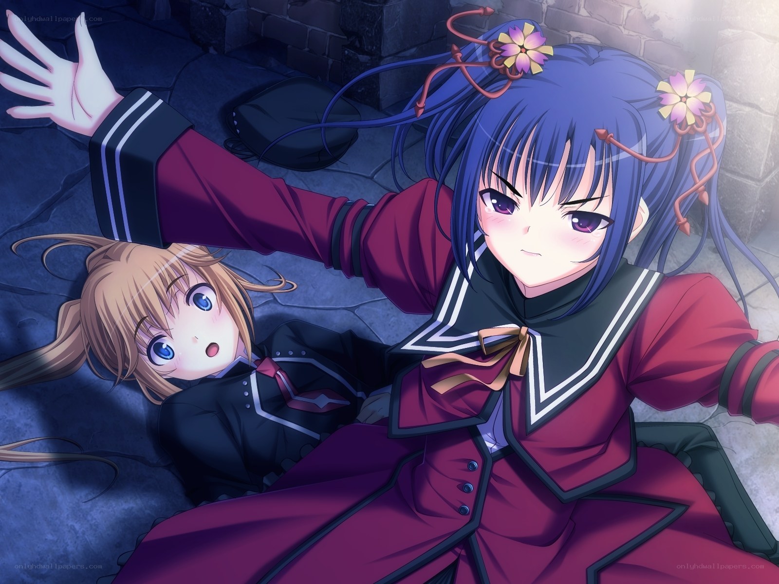 Anime girls in a dark corridor