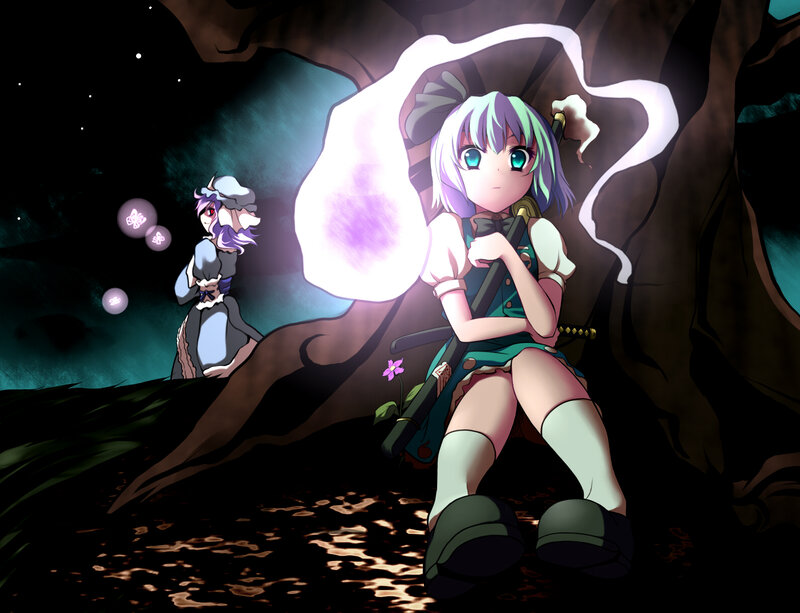 Anime girls in a dark forest