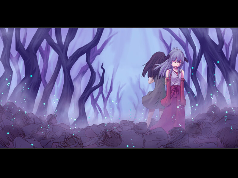 Anime girls in a dark forest