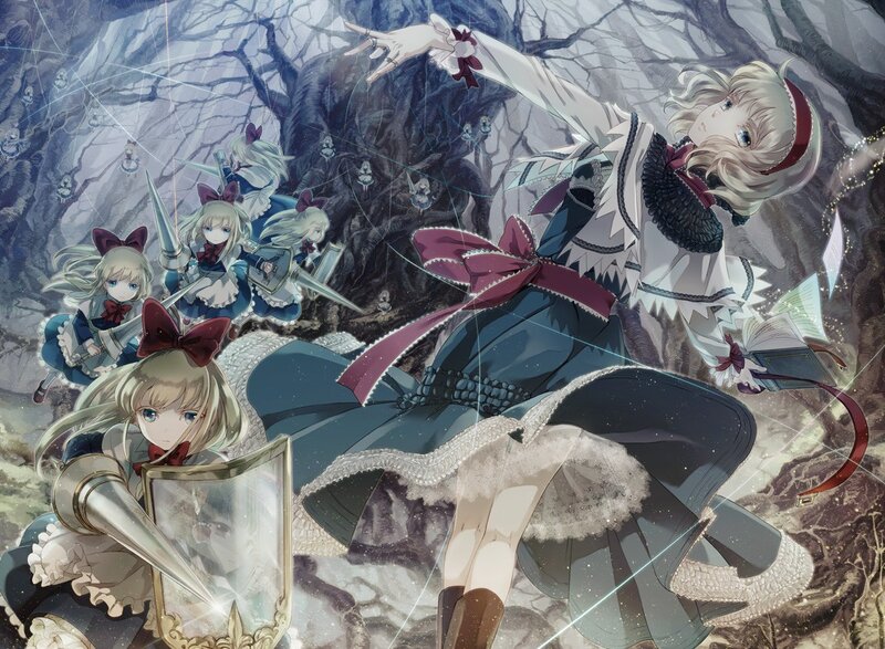 anime girls in a dark forest