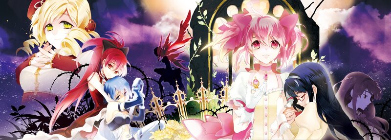 Anime girls in a dark garden