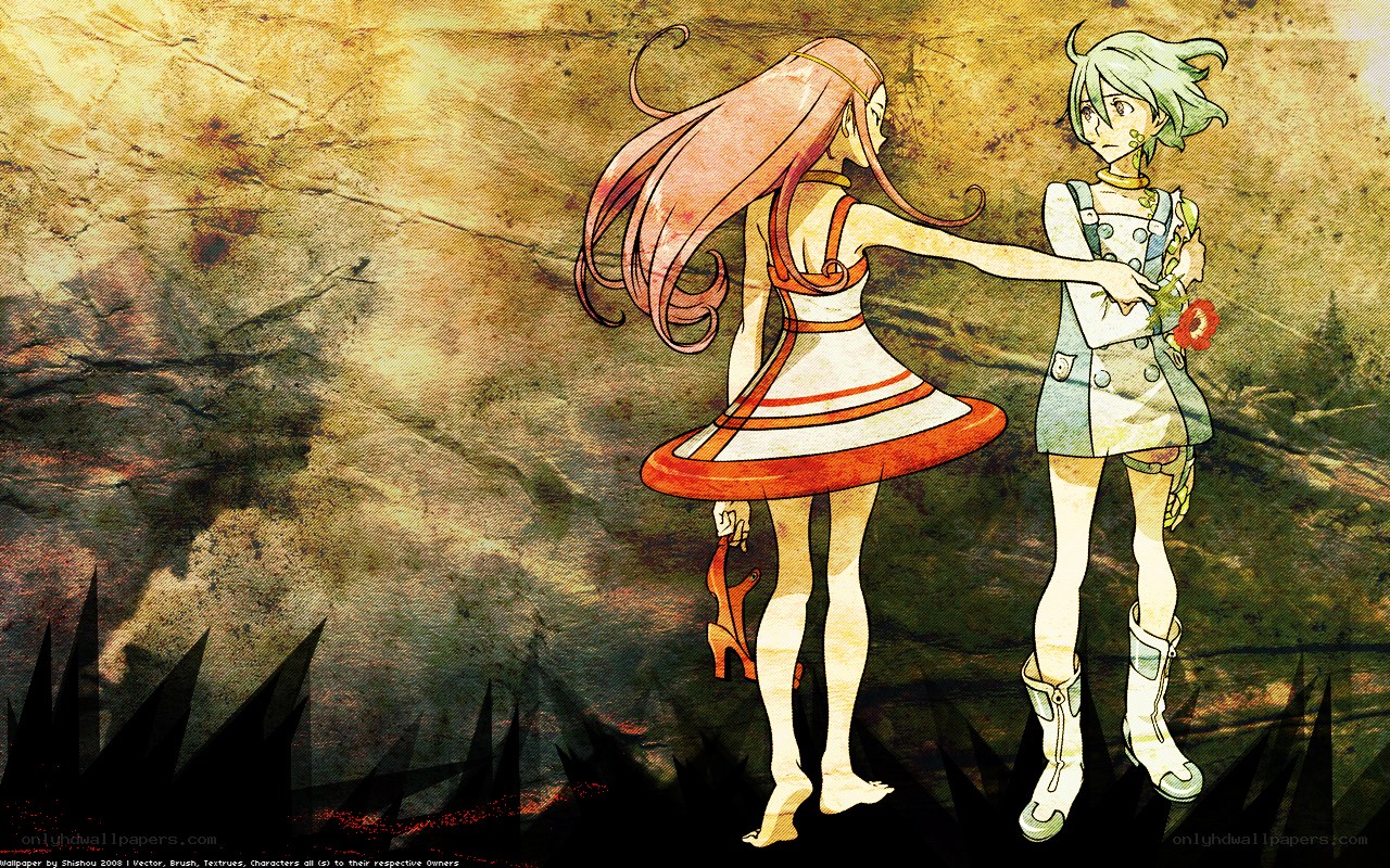 Anime girls in a desolate landscape