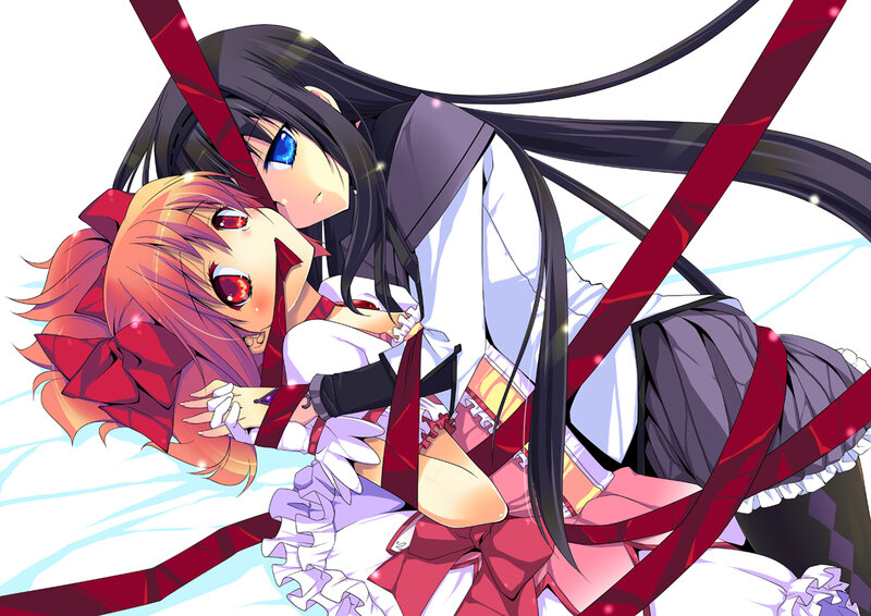 Anime girls in a dramatic embrace