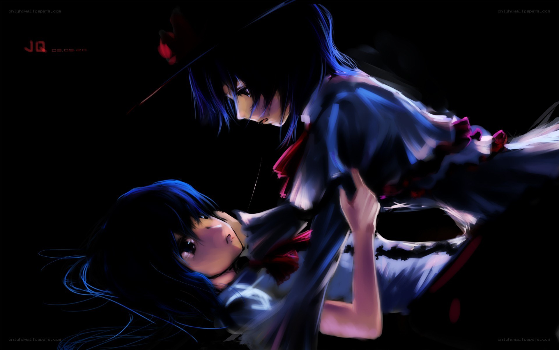 Anime girls in a dramatic scene
