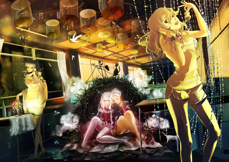 Anime girls in a dreamy room