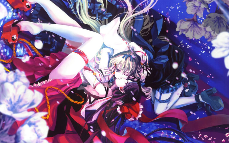 Anime girls in a dreamy scene