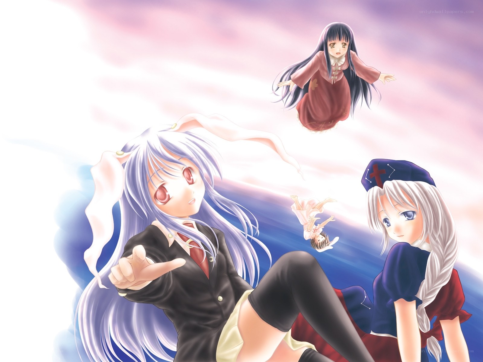 anime girls in a dreamy sky