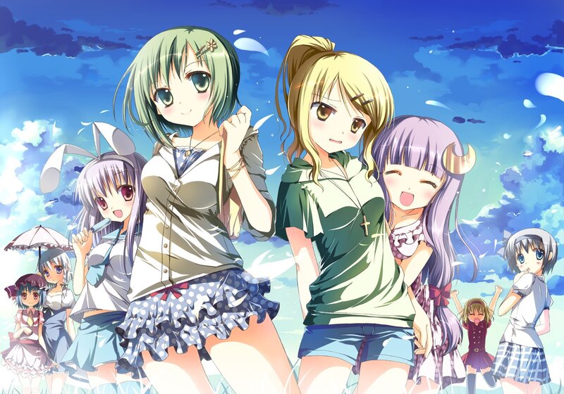 anime girls in a field