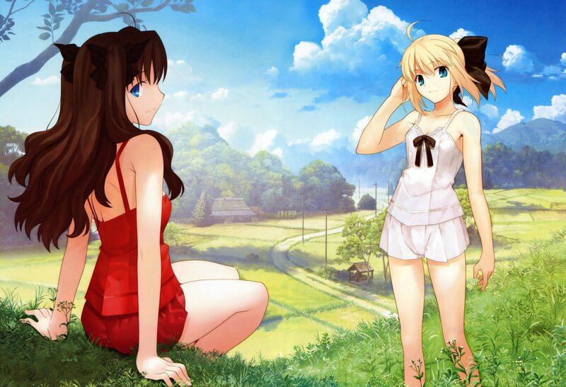 Anime girls in a field