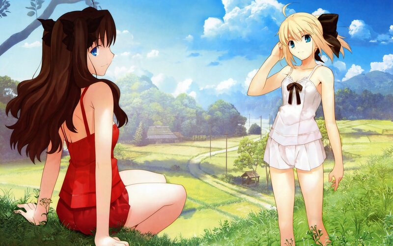 Anime girls in a field