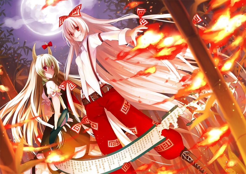 Anime girls in a fiery battle