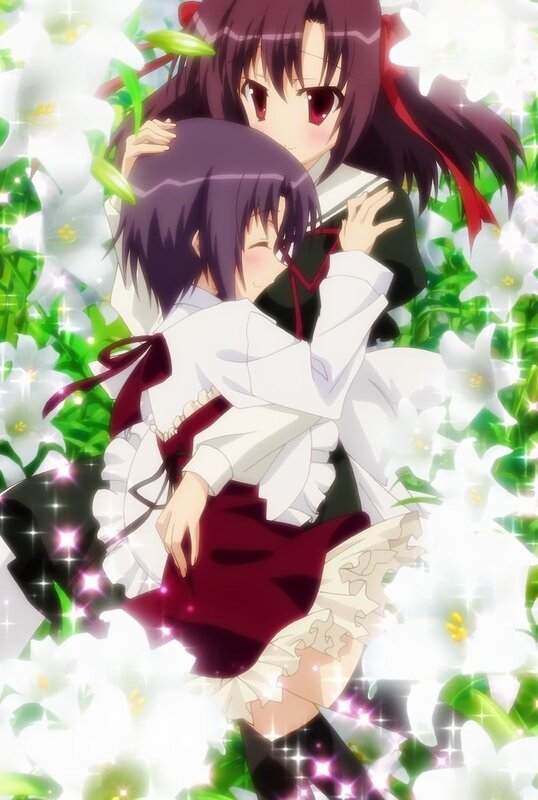 Anime girls in a flower field