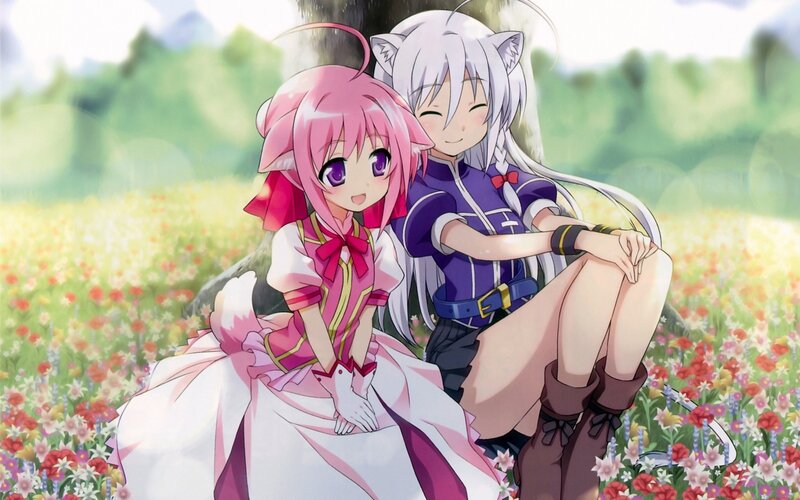 Anime girls in a flower field