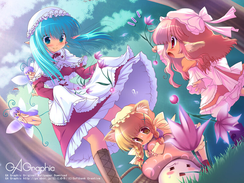 Anime girls in a flower field