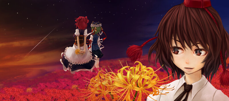 Anime girls in a flower field