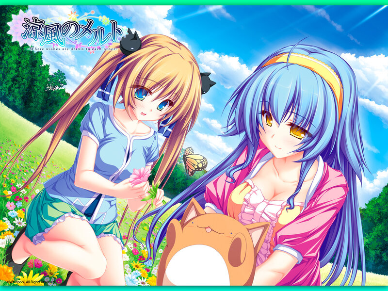 Anime girls in a flower field