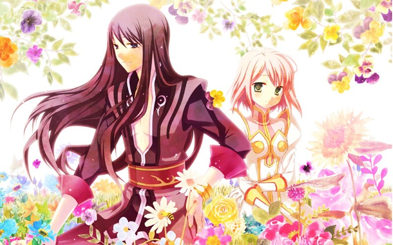 Anime girls in a flower field