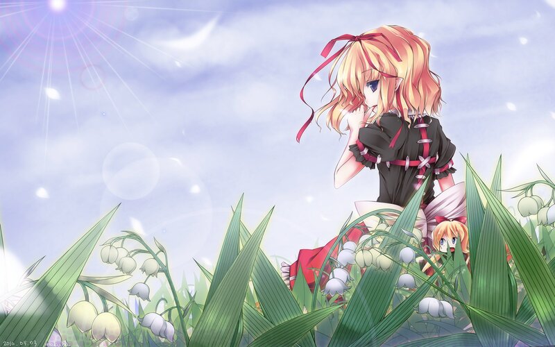 Anime girls in a flower field