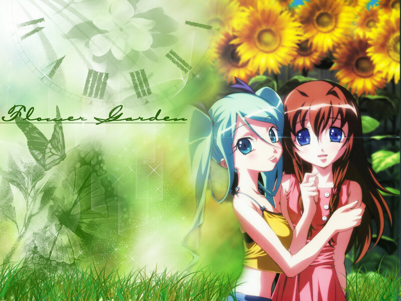 Anime girls in a flower garden