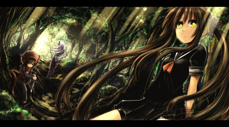 Anime girls in a forest