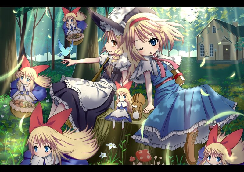 Anime girls in a forest
