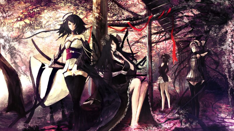 anime girls in a forest