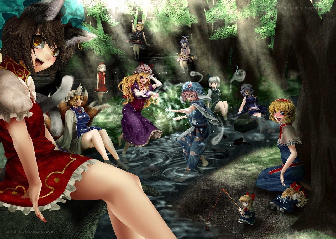 Anime girls in a forest