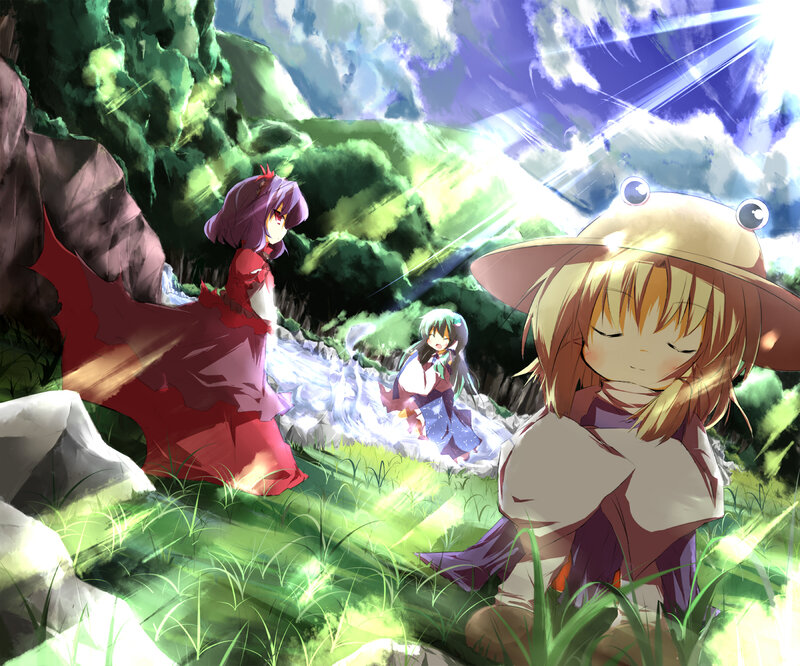 Anime girls in a forest clearing