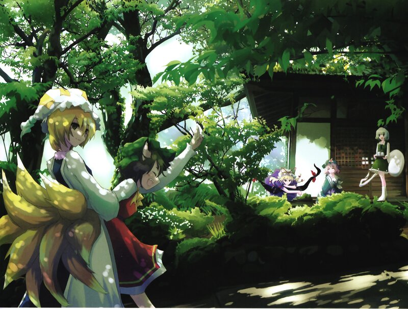Anime girls in a forest garden