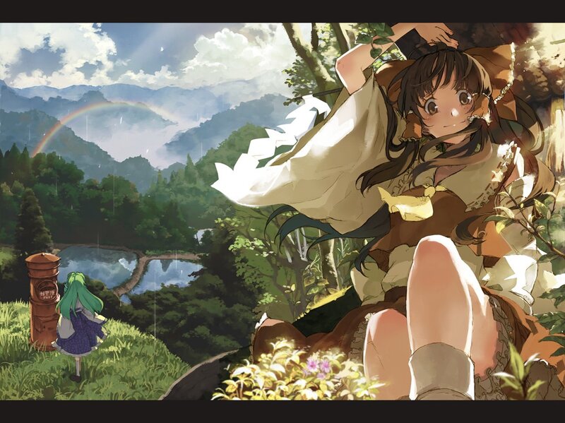 Anime girls in a forest landscape