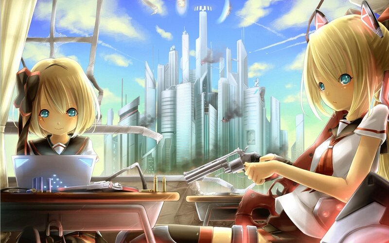 Anime girls in a futuristic classroom