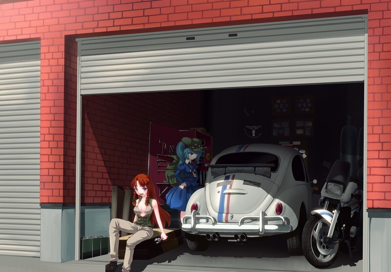 Anime girls in a garage
