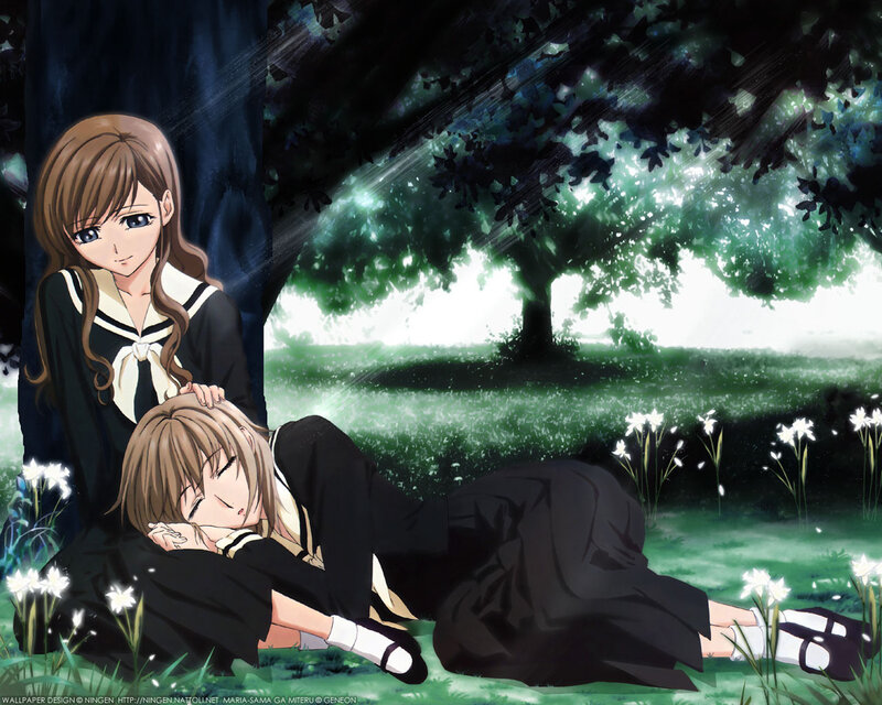 Anime girls in a garden