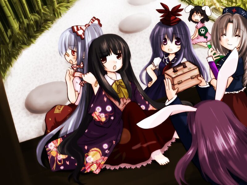 Anime girls in a garden