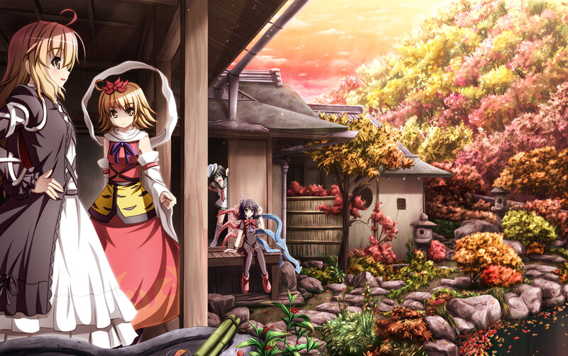 Anime girls in a garden