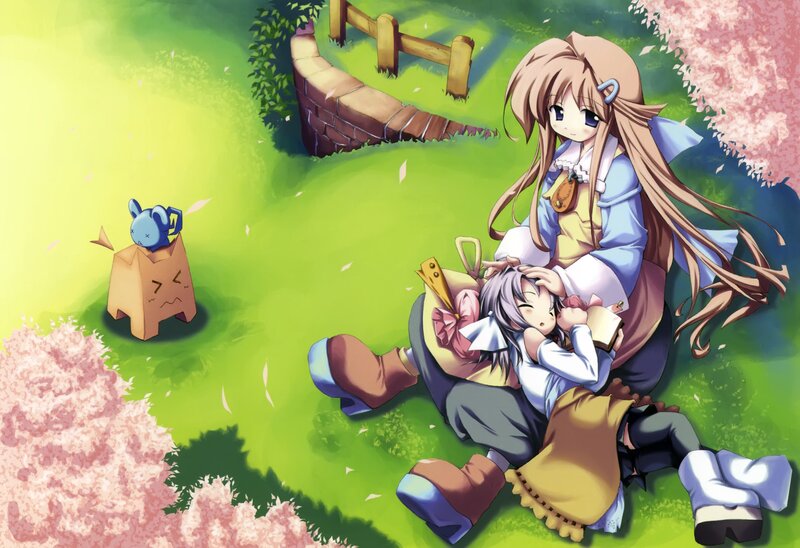 Anime girls in a garden